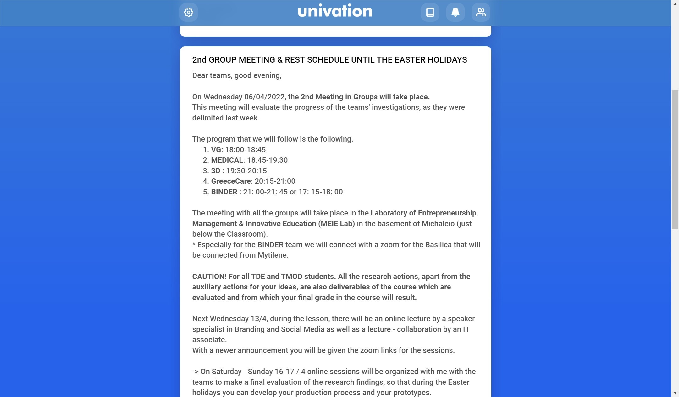 screenshot of Incubators Platform